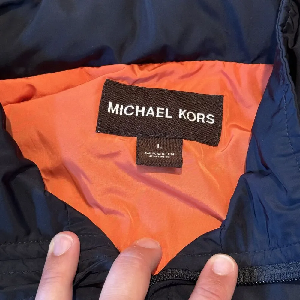Michael Kors Navy & Orange Lightweight Windbreaker w/ Packable Hood Sz Large